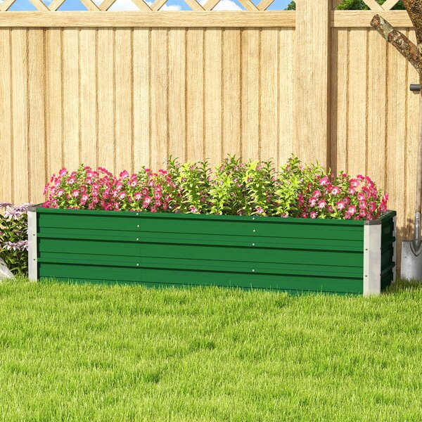 Outsunny Ocelový Vyvýšený Zahradní Záhon s Rukavicemi Zelená 183 x 47 x 40 cm | Aosom