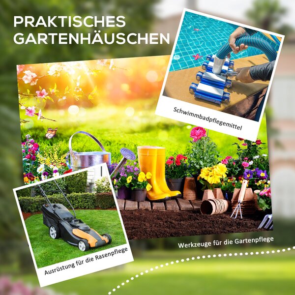 Outsunny Kůlna na Nástroje 2,12 m² 183x134x210 cm Sklad nářadí s Šikmou Střechou Zámkovými Dveřmi Okny Podlahou Odolný Proti Počasí Zahradní Dům Venku