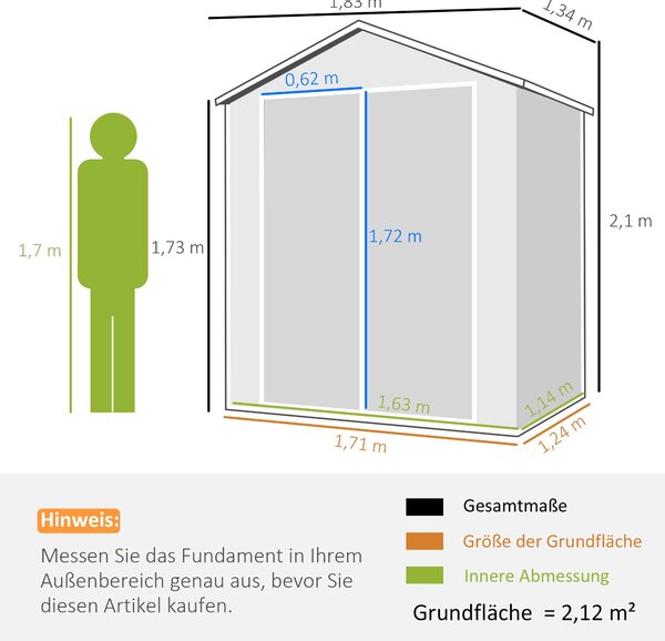 Outsunny Kůlna na Nástroje 2,12 m² 183x134x210 cm Sklad nářadí s Šikmou Střechou Zámkovými Dveřmi Okny Podlahou Odolný Proti Počasí Zahradní Dům Venku