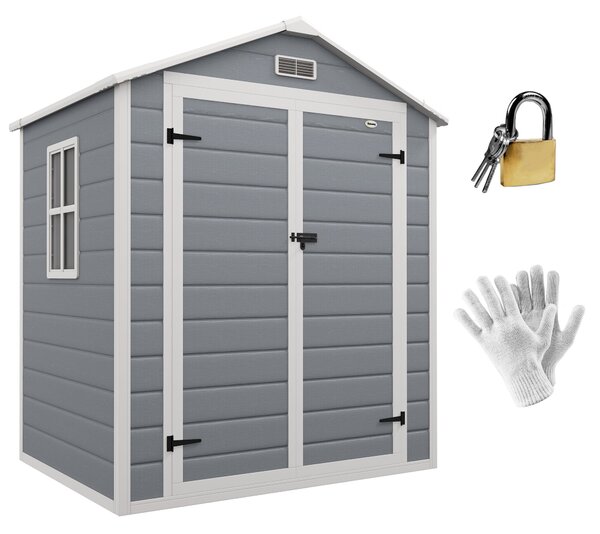 Outsunny Kůlna na Nástroje 2,12 m² 183x134x210 cm Sklad nářadí s Šikmou Střechou Zámkovými Dveřmi Okny Podlahou Odolný Proti Počasí Zahradní Dům Venku