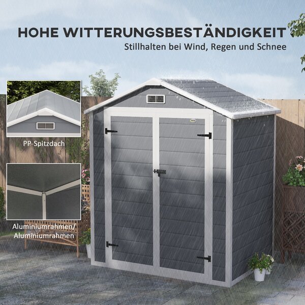 Outsunny Kůlna na Nástroje 2,12 m² 183x134x210 cm Sklad nářadí s Šikmou Střechou Zámkovými Dveřmi Okny Podlahou Odolný Proti Počasí Zahradní Dům Venku