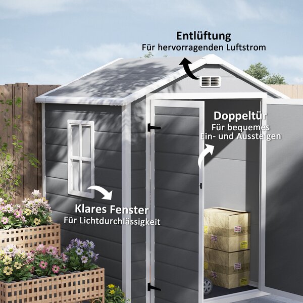 Outsunny Kůlna na Nástroje 2,12 m² 183x134x210 cm Sklad nářadí s Šikmou Střechou Zámkovými Dveřmi Okny Podlahou Odolný Proti Počasí Zahradní Dům Venku