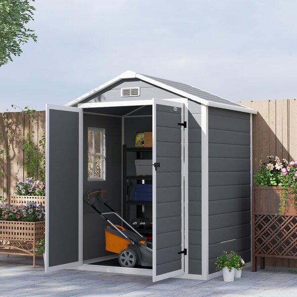 Outsunny Kůlna na Nástroje 2,12 m² 183x134x210 cm Sklad nářadí s Šikmou Střechou Zámkovými Dveřmi Okny Podlahou Odolný Proti Počasí Zahradní Dům Venku