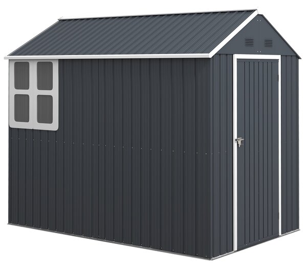 Outsunny Ocelový Kůlna na Nářadí, 4㎡ Zahradní Dům s Oknem a Zámkem, 259 x 172 x 222 cm Kůlna pro Balkon a Terasu, Tmavě šedá | Aosom
