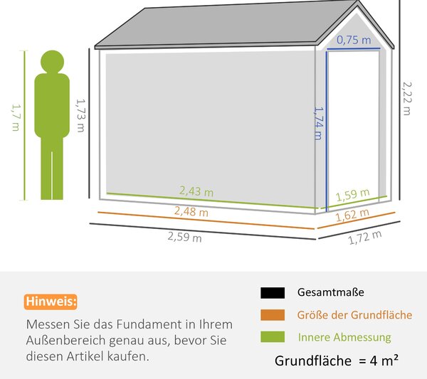 Outsunny Ocelový Kůlna na Nářadí, 4㎡ Zahradní Dům s Oknem a Zámkem, 259 x 172 x 222 cm Kůlna pro Balkon a Terasu, Tmavě šedá | Aosom