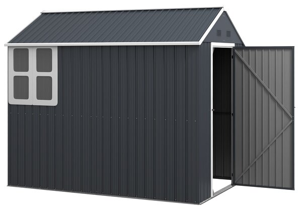 Outsunny Ocelový Kůlna na Nářadí, 4㎡ Zahradní Dům s Oknem a Zámkem, 259 x 172 x 222 cm Kůlna pro Balkon a Terasu, Tmavě šedá | Aosom