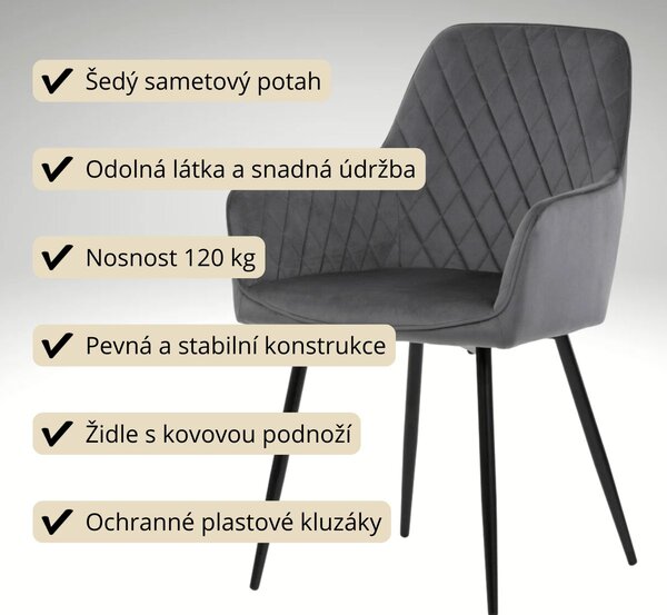 Vikio Jídelní set pro 4 osoby 160x90 cm dub noha U šedá židle s područkami VJS166-4S
