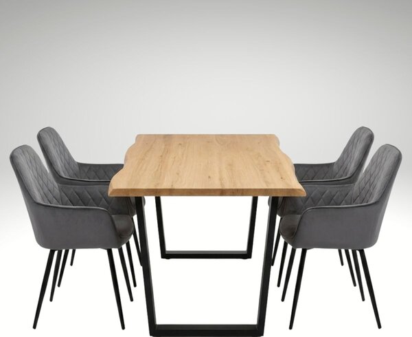 Vikio Jídelní set pro 4 osoby 160x90 cm dub noha U šedá židle s područkami VJS166-4S