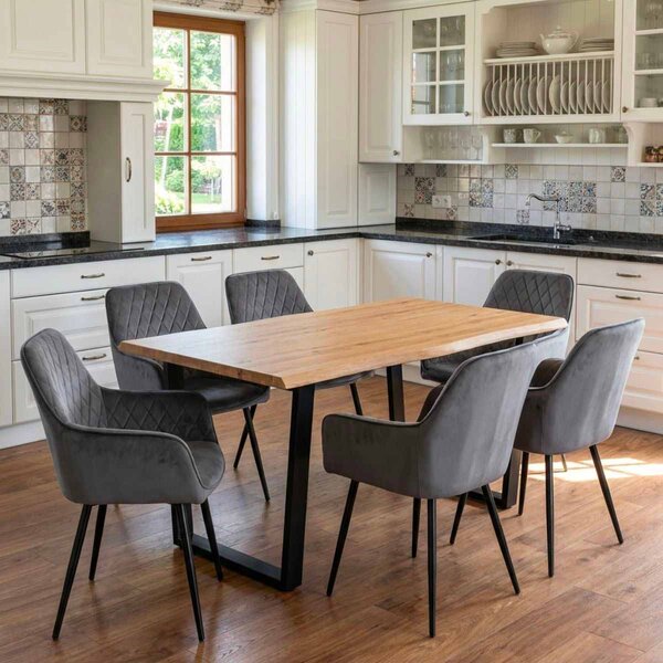 Vikio Jídelní set pro 6 osob 160x90 cm dub noha U šedá židle s područkami VJS166-6S