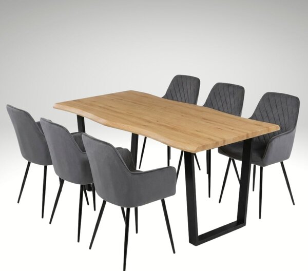 Vikio Jídelní set pro 6 osob 180x90 cm dub noha U šedá židle s područkami VJS168-6S
