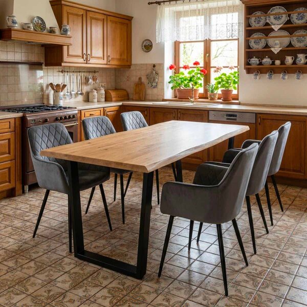 Vikio Jídelní set pro 6 osob 180x90 cm dub noha U šedá židle s područkami VJS168-6S