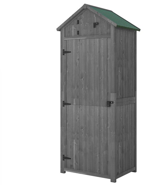 Dřevěná zahradní kůlna Outsunny, voděodolná kůlna na nářadí 77x54,2x179cm, kůlna s dveřmi, štítová střecha, skříň na nářadí se policemi, kůlna na zahr