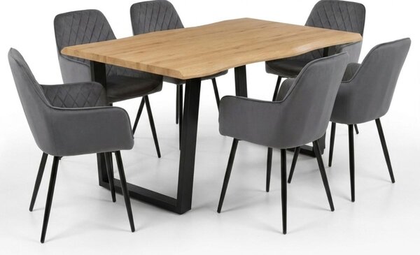 Vikio Jídelní set pro 6 osob 160x90 cm dub noha U šedá židle s područkami VJS166-6S