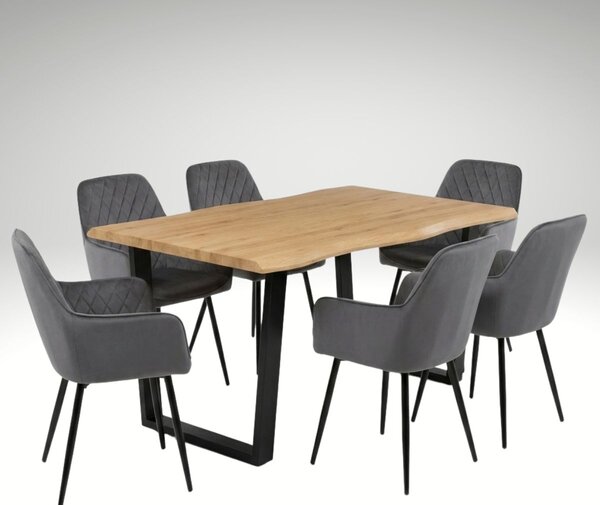 Vikio Jídelní set pro 6 osob 160x90 cm dub noha U šedá židle s područkami VJS166-6S