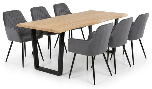 Vikio Jídelní set pro 6 osob 180x90 cm dub noha U šedá židle s područkami VJS168-6S
