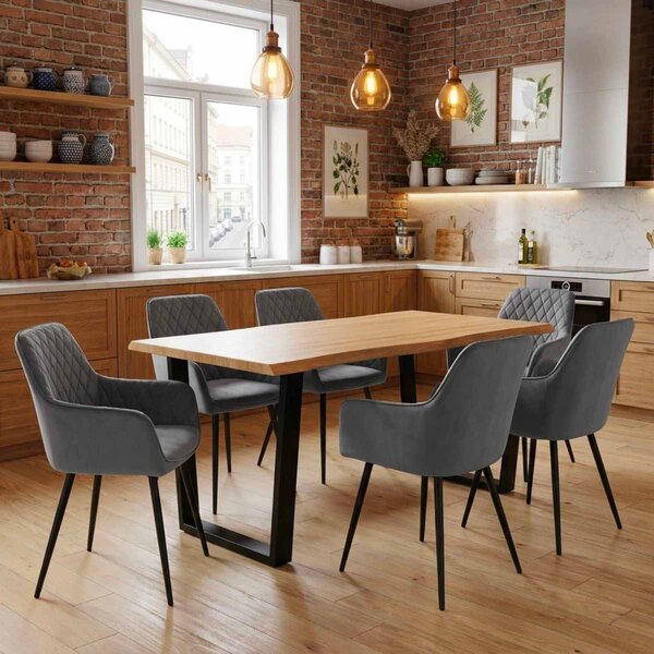 Vikio Jídelní set pro 6 osob 160x90 cm dub noha U šedá židle s područkami VJS166-6S