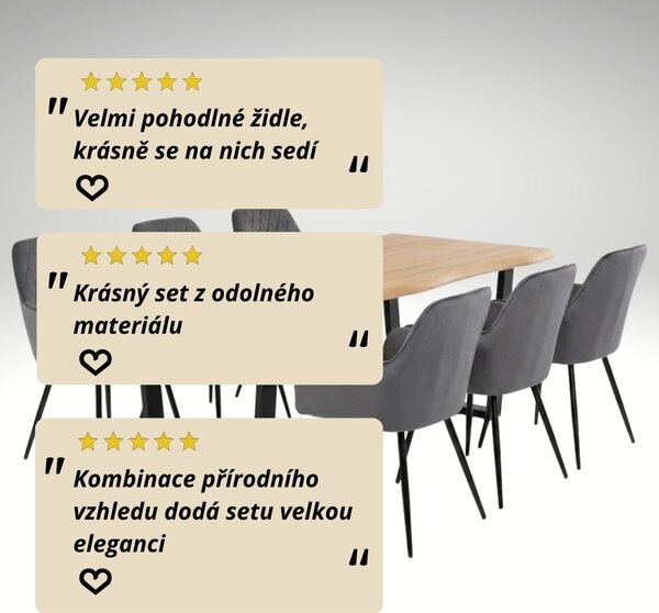 Vikio Jídelní set pro 6 osob 180x90 cm dub noha U šedá židle s područkami VJS168-6S
