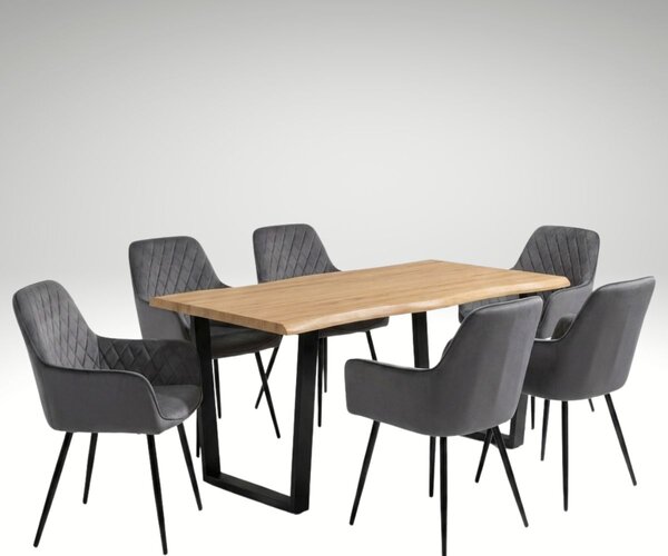 Vikio Jídelní set pro 6 osob 160x90 cm dub noha U šedá židle s područkami VJS166-6S