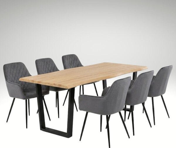 Vikio Jídelní set pro 6 osob 180x90 cm dub noha U šedá židle s područkami VJS168-6S