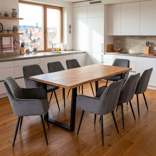 Vikio Jídelní set pro 8 osob 180x90 cm dub noha U šedá židle s područkami VJS168-8S