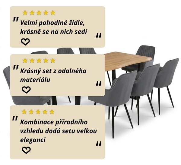 Vikio Jídelní set pro 8 osob 180x90 cm dub noha U šedá židle s područkami VJS168-8S