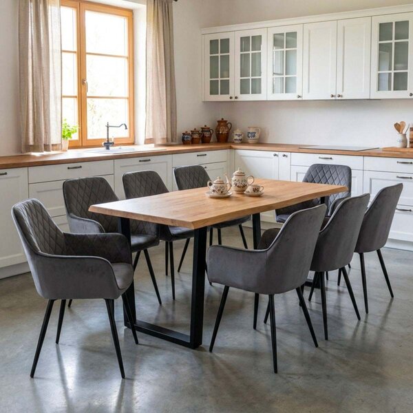 Vikio Jídelní set pro 8 osob 180x90 cm dub noha U šedá židle s područkami VJS168-8S
