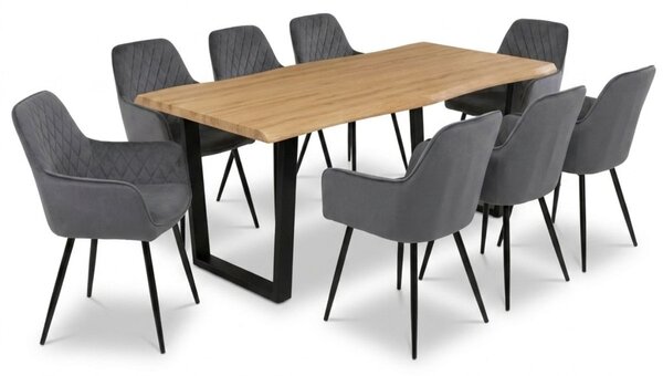 Vikio Jídelní set pro 8 osob 180x90 cm dub noha U šedá židle s područkami VJS168-8S