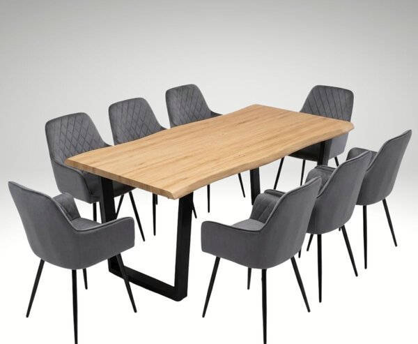 Vikio Jídelní set pro 8 osob 180x90 cm dub noha U šedá židle s područkami VJS168-8S