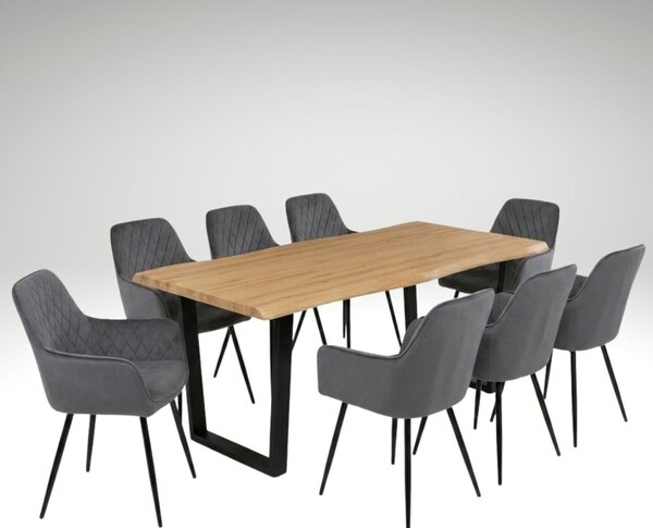 Vikio Jídelní set pro 8 osob 180x90 cm dub noha U šedá židle s područkami VJS168-8S