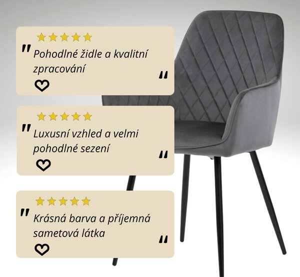 Vikio Jídelní židle s područkami šedá sametová látka AJZ221S