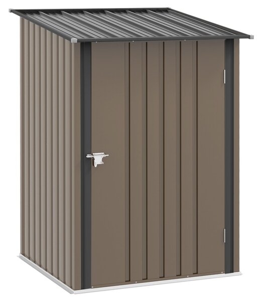 Outsunny Kovový Kůlna na Nářadí 1,6m³ 100x103x160cm Zahradní Kůlna s Šikmou Střechou a Zámkem Voděodolný Úložný Kabinet pro Zahradu, Hnědá | Aosom