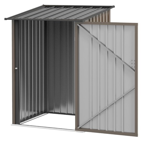 Outsunny Kovový Kůlna na Nářadí 1,6m³ 100x103x160cm Zahradní Kůlna s Šikmou Střechou a Zámkem Voděodolný Úložný Kabinet pro Zahradu, Hnědá | Aosom