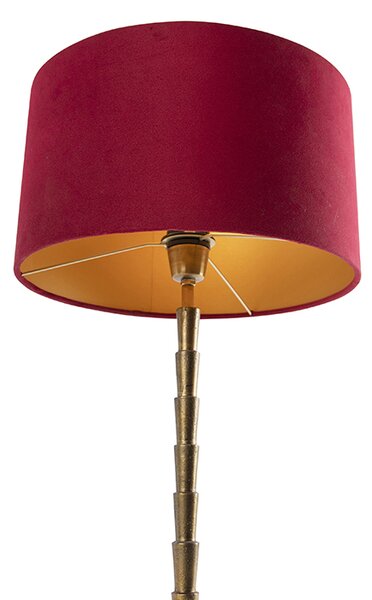 Stolní lampa v art deco stylu bronzová s červeným sametovým stínítkem 35 cm - Pisos