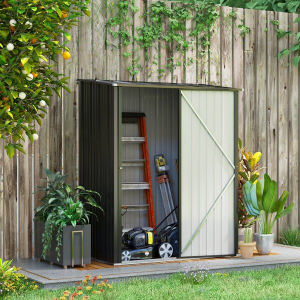 Outsunny Úložná Kůlna s Šikmou Střechou 1,34m² Zahradní Dům Nářaďový Šop Lockable Utility Cabinet Zinková Ocel Černá 161,5 x 94,5 x 196 cm | Aosom