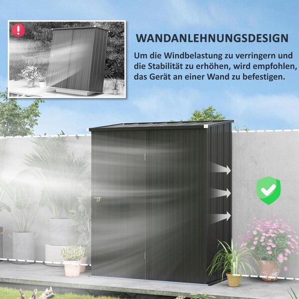 Outsunny Úložná Kůlna s Šikmou Střechou 1,34m² Zahradní Dům Nářaďový Šop Lockable Utility Cabinet Zinková Ocel Černá 161,5 x 94,5 x 196 cm | Aosom