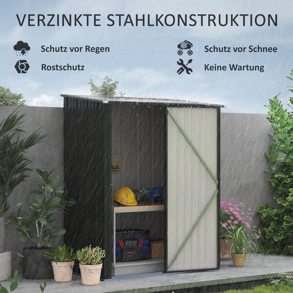 Outsunny Úložná Kůlna s Šikmou Střechou 1,34m² Zahradní Dům Nářaďový Šop Lockable Utility Cabinet Zinková Ocel Černá 161,5 x 94,5 x 196 cm | Aosom