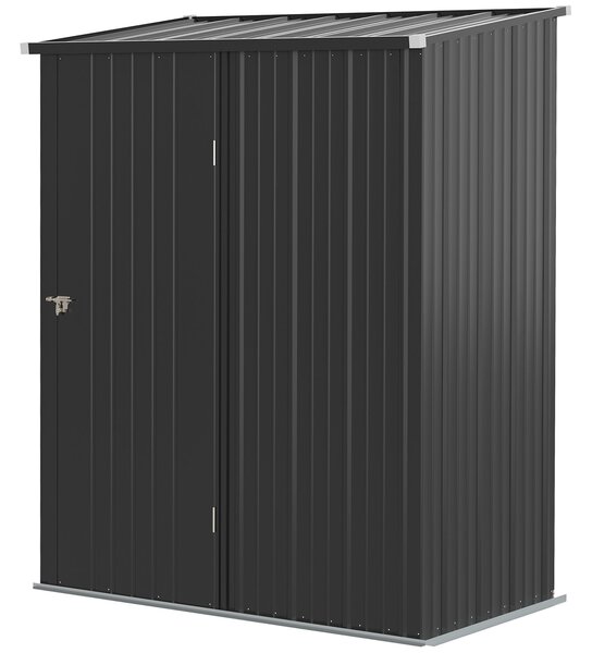 Outsunny Úložná Kůlna s Šikmou Střechou 1,34m² Zahradní Dům Nářaďový Šop Lockable Utility Cabinet Zinková Ocel Černá 161,5 x 94,5 x 196 cm | Aosom