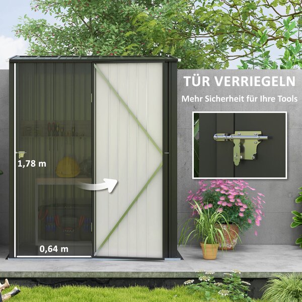 Outsunny Úložná Kůlna s Šikmou Střechou 1,34m² Zahradní Dům Nářaďový Šop Lockable Utility Cabinet Zinková Ocel Černá 161,5 x 94,5 x 196 cm | Aosom