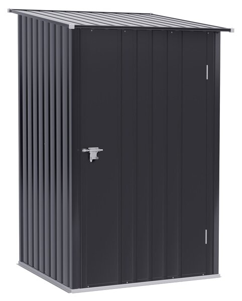 Ocelová kůlna na nářadí Outsunny 1,6m³ 100x103x160cm s pultovou střechou a zámkem - Voděodolná zahradní kůlna na venkovní použití, tmavě šedá | Aosom