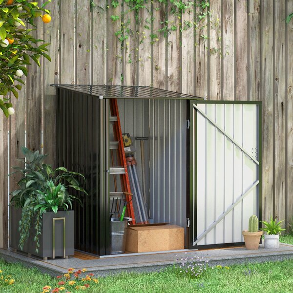 Ocelová kůlna na nářadí Outsunny 1,6m³ 100x103x160cm s pultovou střechou a zámkem - Voděodolná zahradní kůlna na venkovní použití, tmavě šedá | Aosom