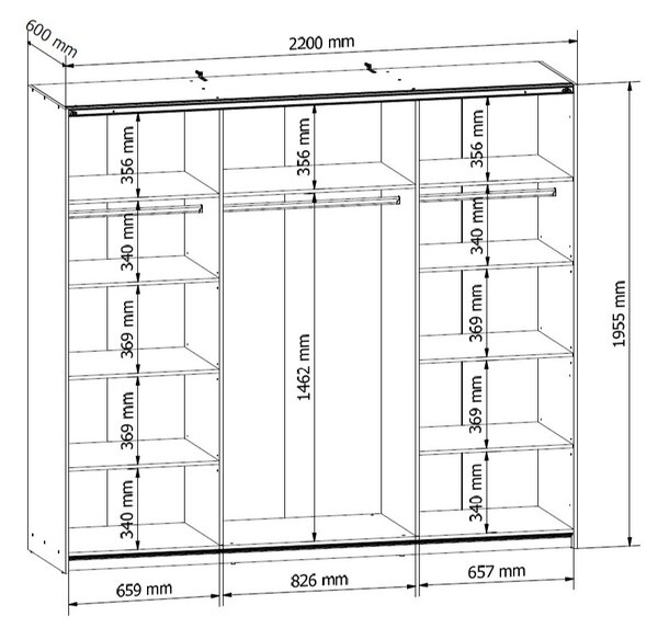TETRIX šatní skříň SZF/220/2M, bílý lesk