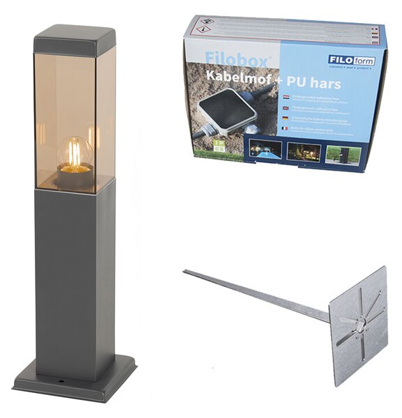 Moderní venkovní lampa tmavě šedá s kouřem 45 cm - Malios