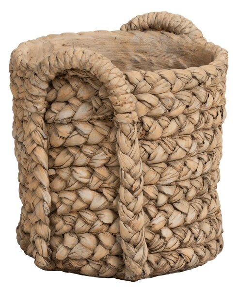 Hnědý cementový květináč s pleteným vzorem z listů Leavia - 26*28*27cm - J-Line by Jolipa