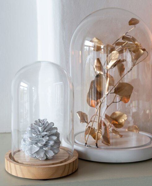 Přírodní dřevěný podnos se skleněným poklopem Bell Jar M - Ø 17,5*26 cm - J-Line by Jolipa