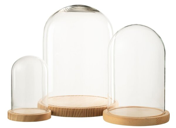 Přírodní dřevěný podnos se skleněným poklopem Bell Jar M - Ø 17,5*26 cm - J-Line by Jolipa