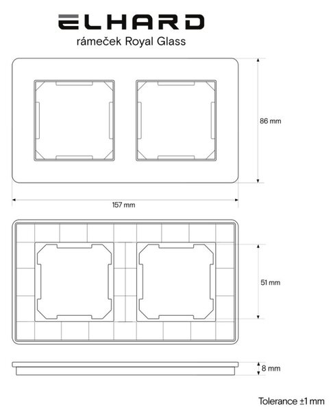 Elhard Skleněný dvojrámeček Royal Glass, stříbrný YG3102S