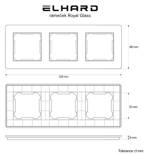 Elhard Skleněný trojrámeček Royal Glass, černý YG3103B