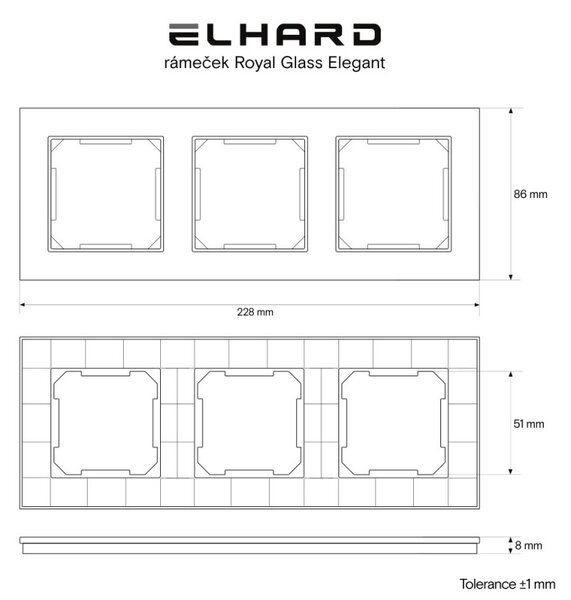 Elhard Skleněný trojrámeček Royal Glass Elegant, černý YE3103B
