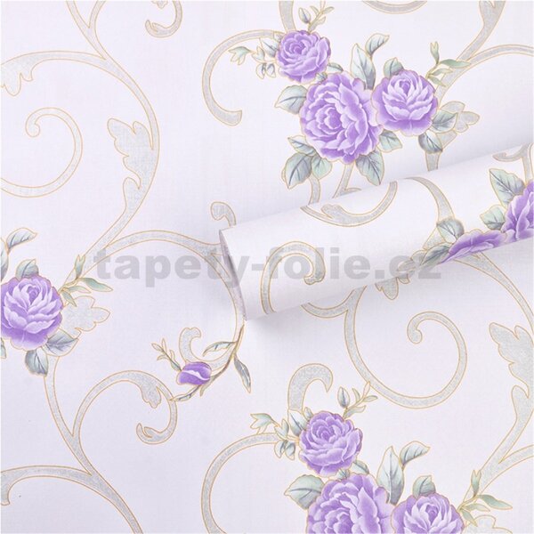 Samolepící tapety 45 cm x 10 m IMPOL TRADE 9185, fialové pivoňky s ornamenty, samolepící tapety