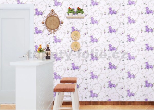 Samolepící tapety 45 cm x 10 m IMPOL TRADE 9185, fialové pivoňky s ornamenty, samolepící tapety